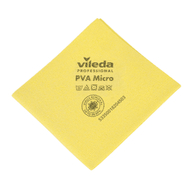 Ścierka z Mikrofibry Vileda Professional PVA Micro Żółta, widok pod kątem na czarnym tle