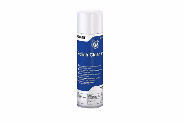 Polish Cleaner 500ml Ecolab 9006770, zbliżenie na etykietę z instrukcją i logo marki Ecolab