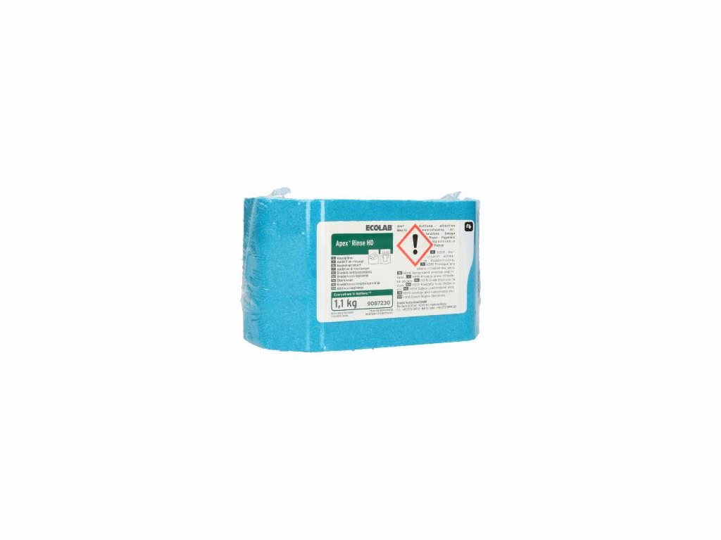 Płyn do Zmywarek Nabłyszczający Ecolab Apex Rinse HD Blok 1.1 kg, niebieski wkład w folii ochronnej z etykietą
