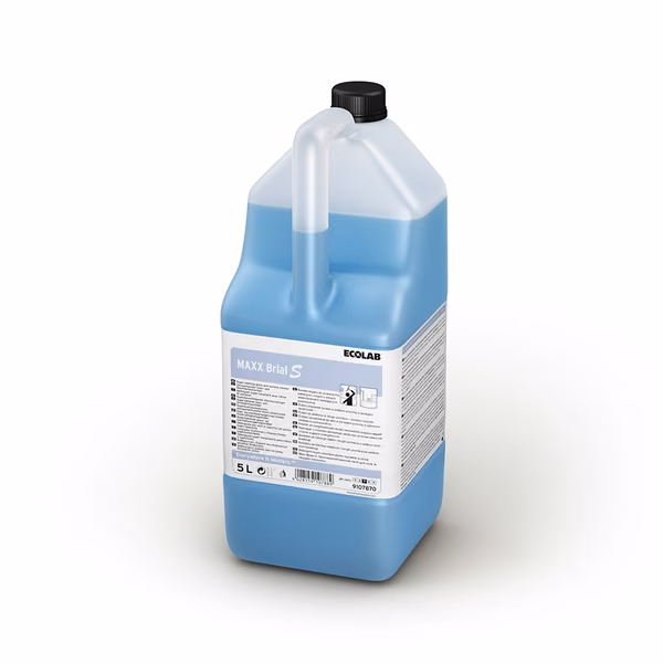 Ecolab MAXX Brial S 9107870, niebieski koncentrat w kanistrze 5 L z czarną nakrętką na białym tle