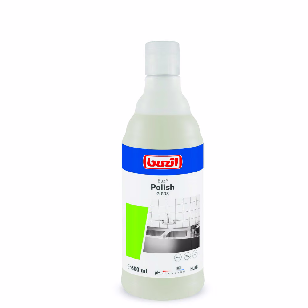 G 508 Buz Polish 600 ml, biała butelka mleczka czyszczącego na białym tle