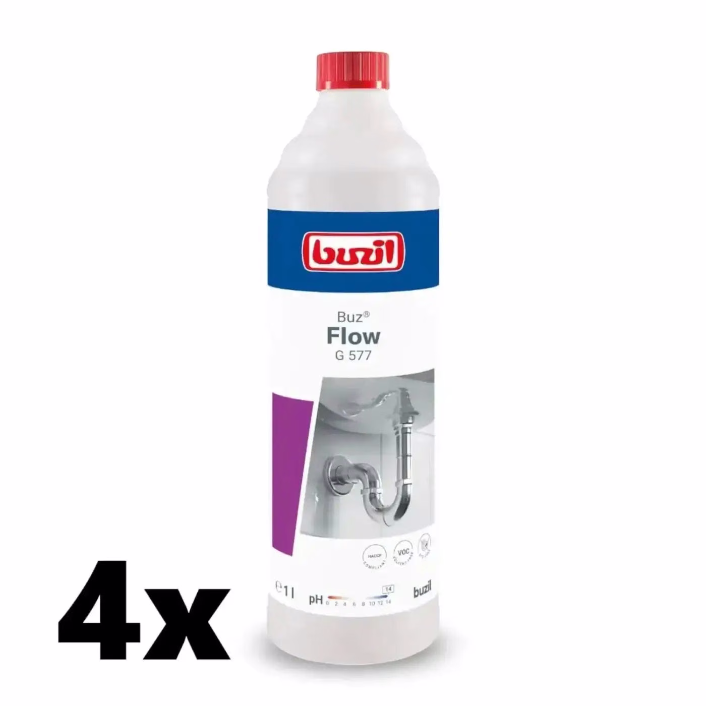 BUZ FLOW G 577-płyn do udraż.rur.1L, zestaw 4 sztuk produktu do czyszczenia odpływów