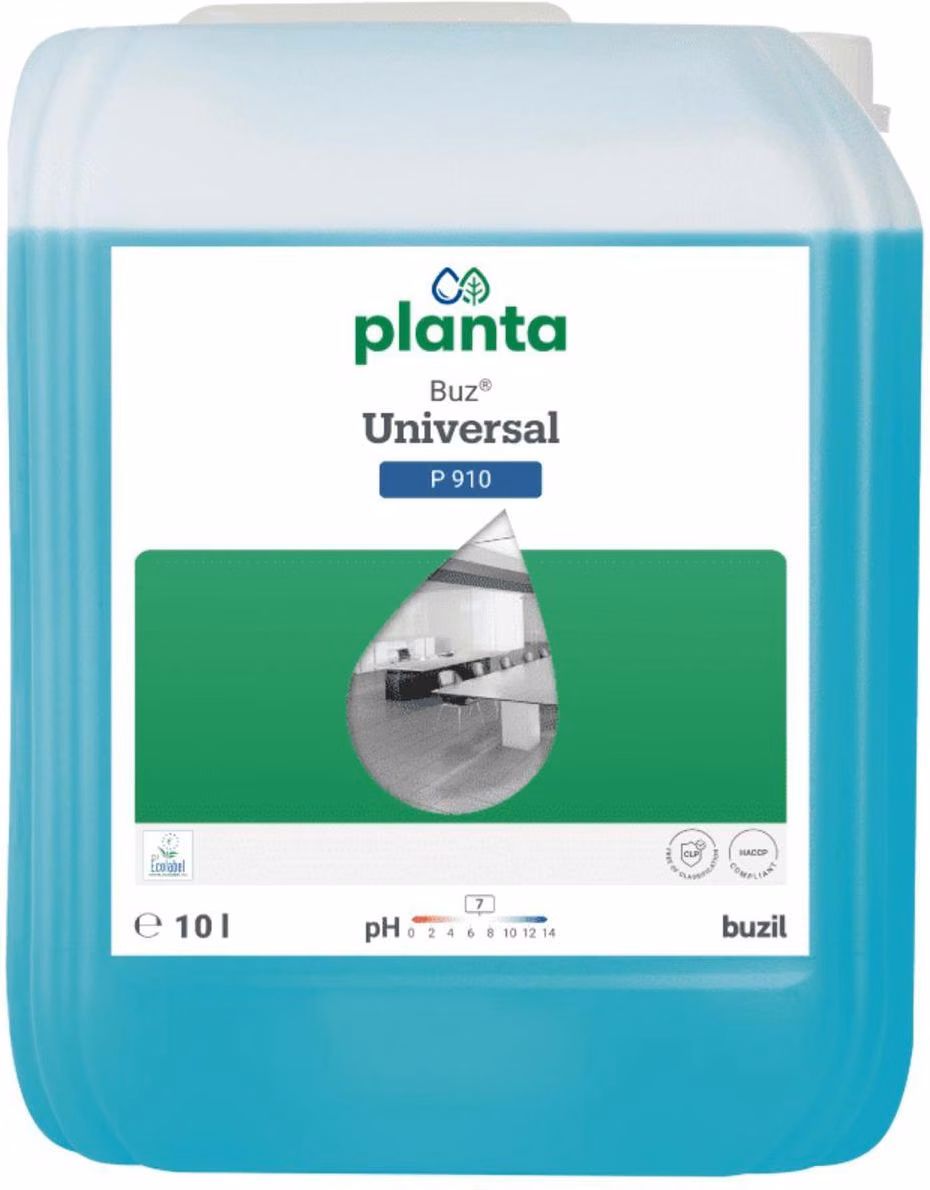 Buzil Planta Buz Universal P910, niebieski płyn czyszczący w kanistrze 10 litrów z białą etykietą