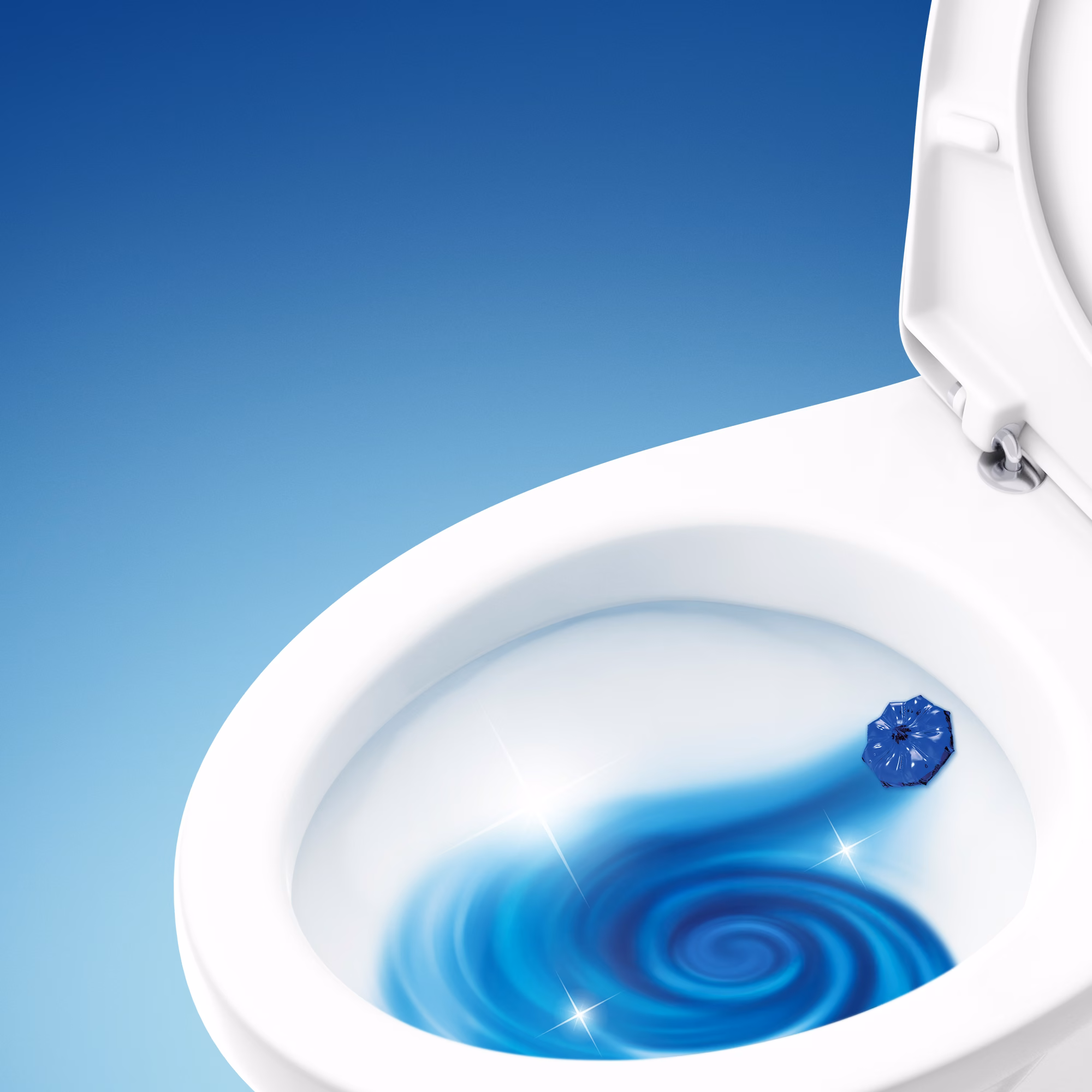 Krążek żelowy do WC Duck Fresh Discs, niebieski krążek zaaplikowany wewnątrz białej muszli toaletowej