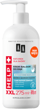 Krem do rąk AA HELP 275ml, biała butelka z pompką i etykietą XXL na czarnym tle