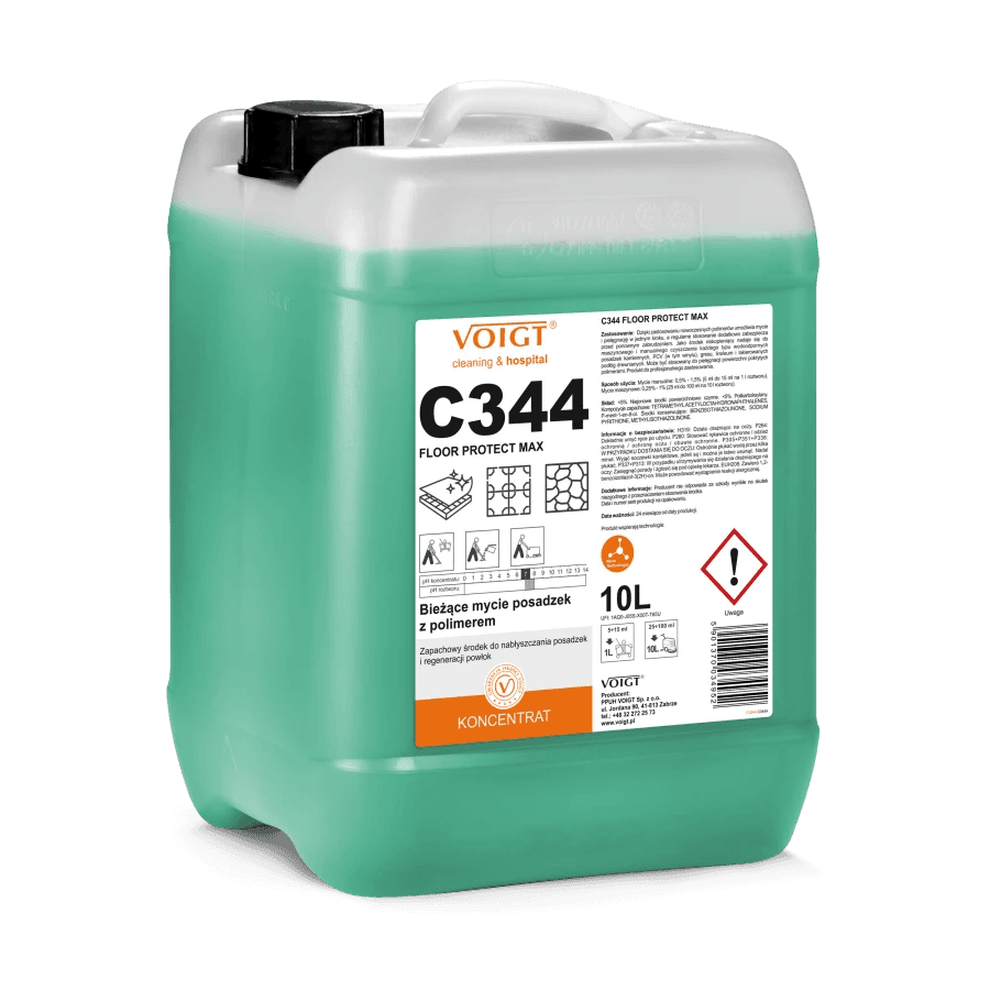 Płyn do Mycia Posadzek Voigt C344 Floor Protect Max, 5L kanister z zielonym koncentratem i etykietą informacyjną