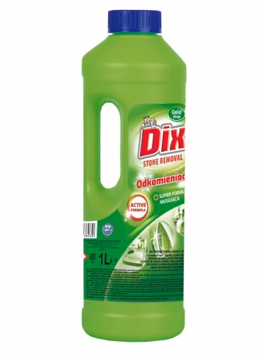 Odkamieniacz do Urządzeń AGD Dix 2456 Formuła Musująca Płyn 1 L, zielona butelka z uchwytem i niebieską nakrętką