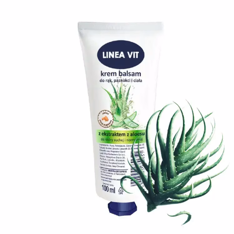 Krem do rąk Marona Cosmetics Linea VIT Aloe Vera, biała tuba 100 ml z grafiką liści aloesu