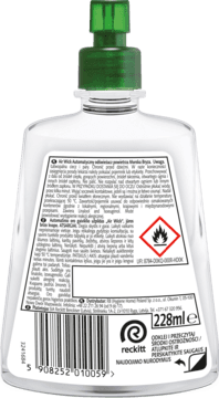 Odświeżacz Powietrza Air Wick Active Fresh Białe Kwiaty Zapas 228 ml, etykieta tylna z opisem składu i kodem kreskowym
