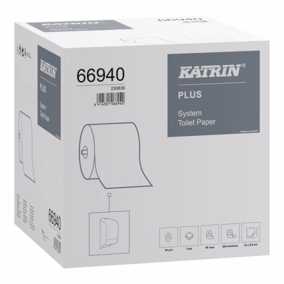 Papier toaletowy Katrin Classic System 66940, białe opakowanie zbiorcze 36 rolek z grafiką podajnika