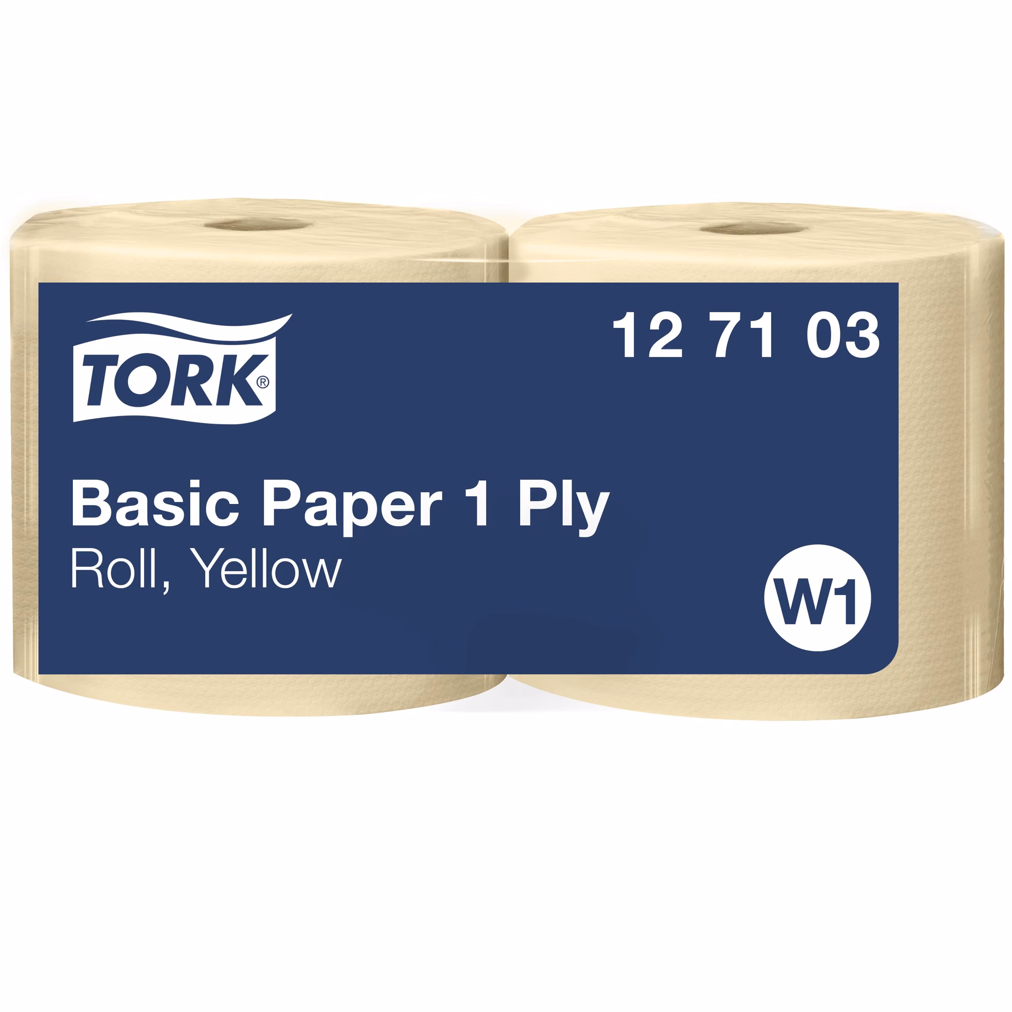 Tork czyściwo papierowe do podstawowych zadań, zbliżenie na etykietę produktu Basic Paper 1 Ply W1