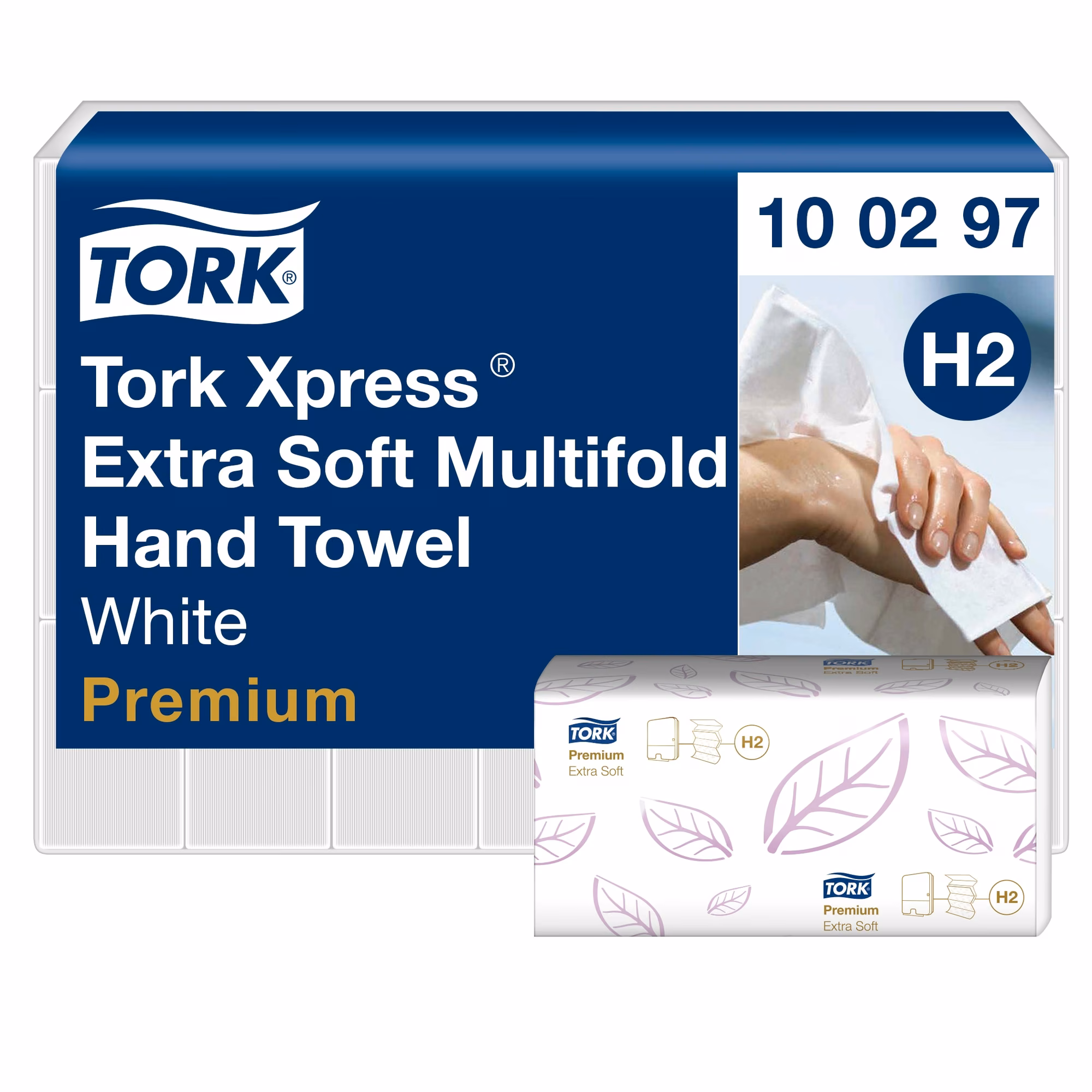 Tork Xpress 100297, zbliżenie na pojedynczą paczków ręczników z fioletowym wzorem liścia