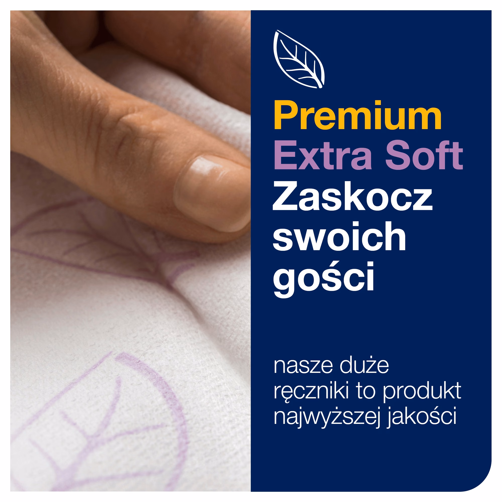 Tork Xpress 100297, dłoń dotykająca miękkiej tekstury ręcznika papierowego Premium Extra Soft