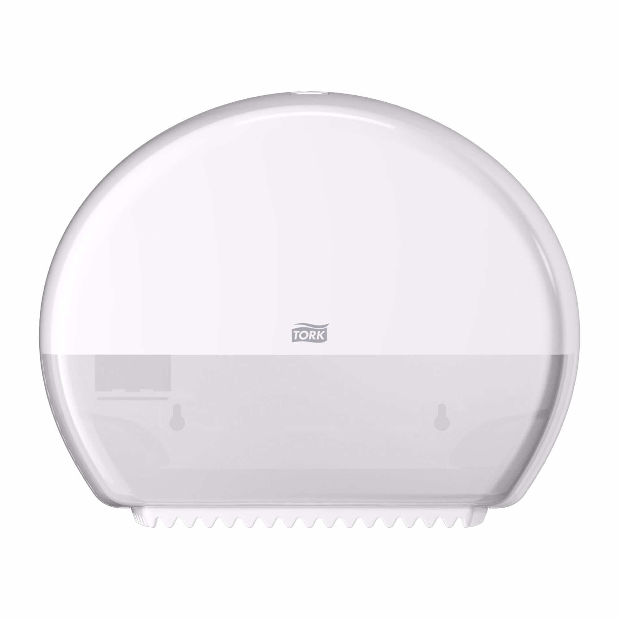 Dozownik na papier toaletowy Tork mini jumbo 555000, biała obudowa Elevation T2 widok z przodu