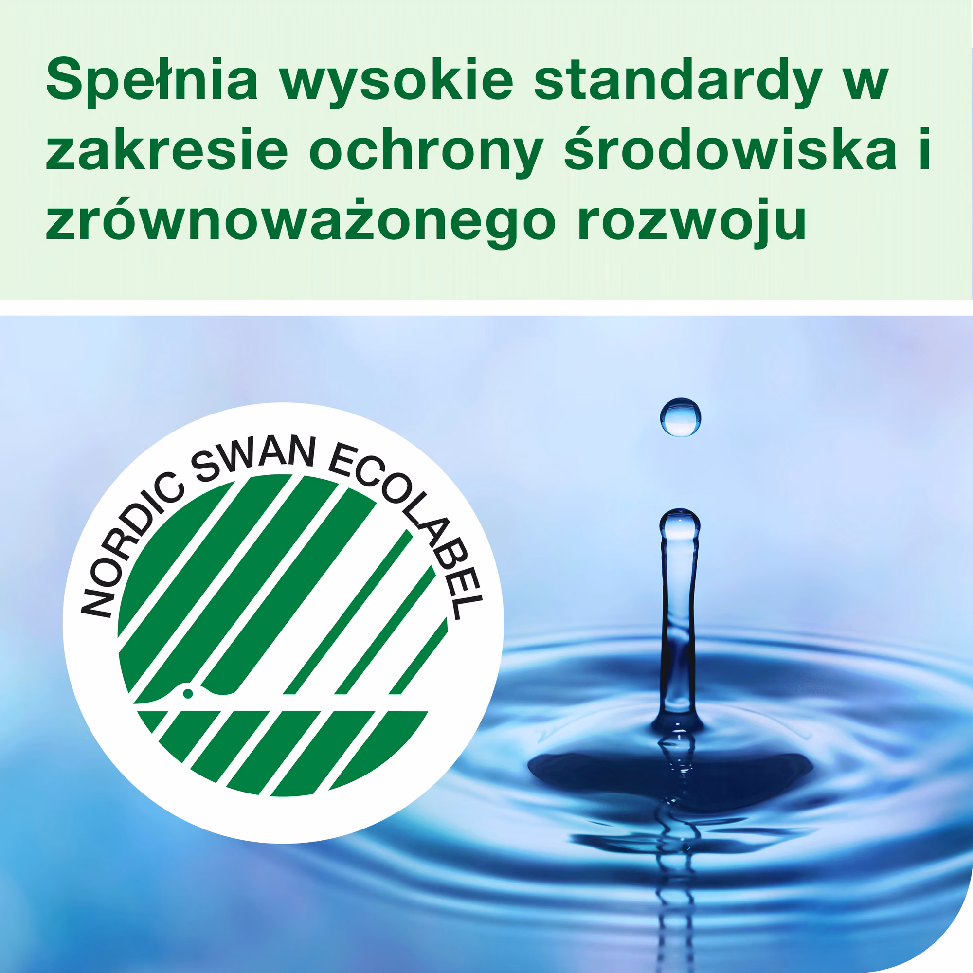 Tork przemysłowe mydło w płynie S1, certyfikat Nordic Swan Ecolabel na tle kropli wody