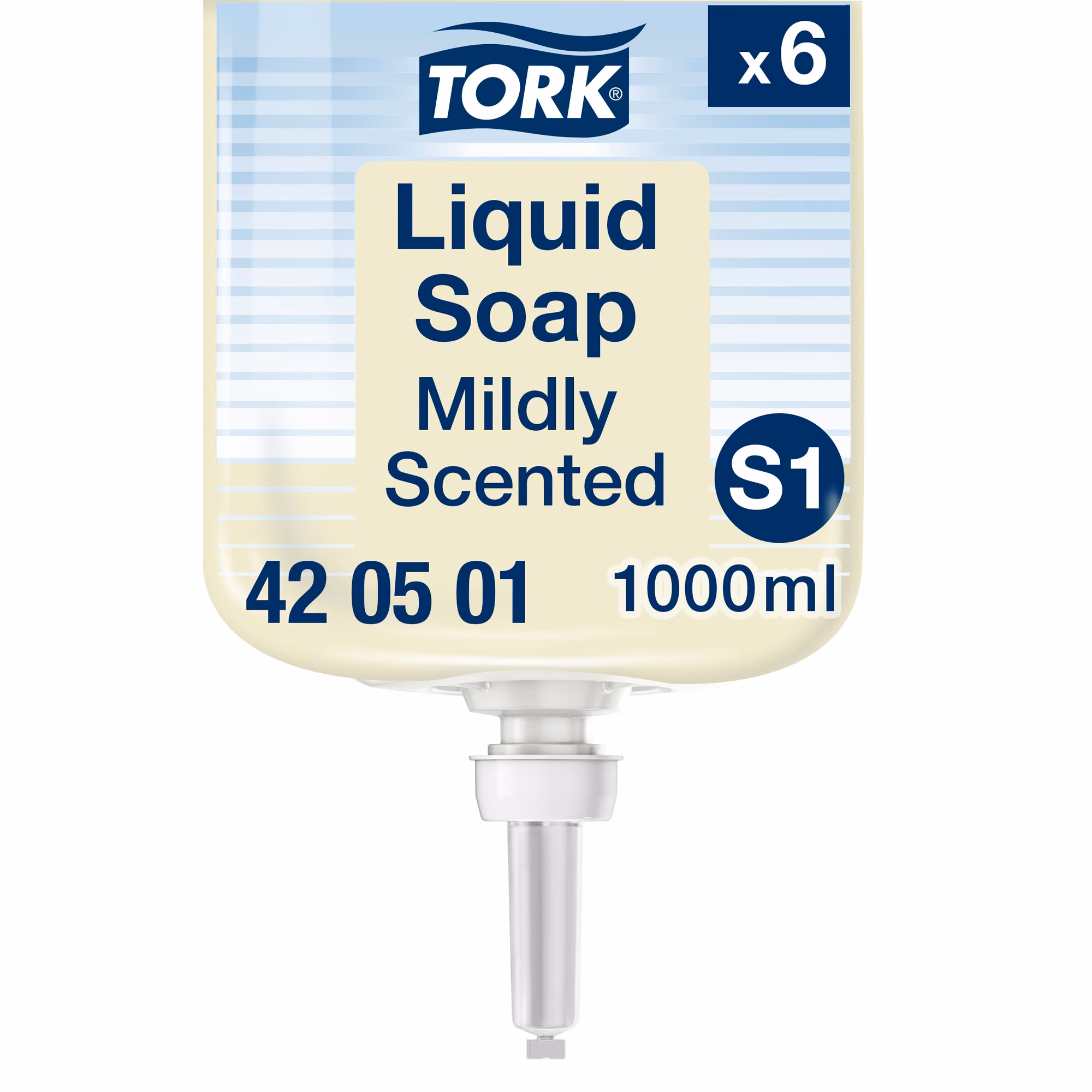 Tork delikatnie perfumowane mydło w płynie S1 420501, wkład 1000 ml z widocznym dozownikiem