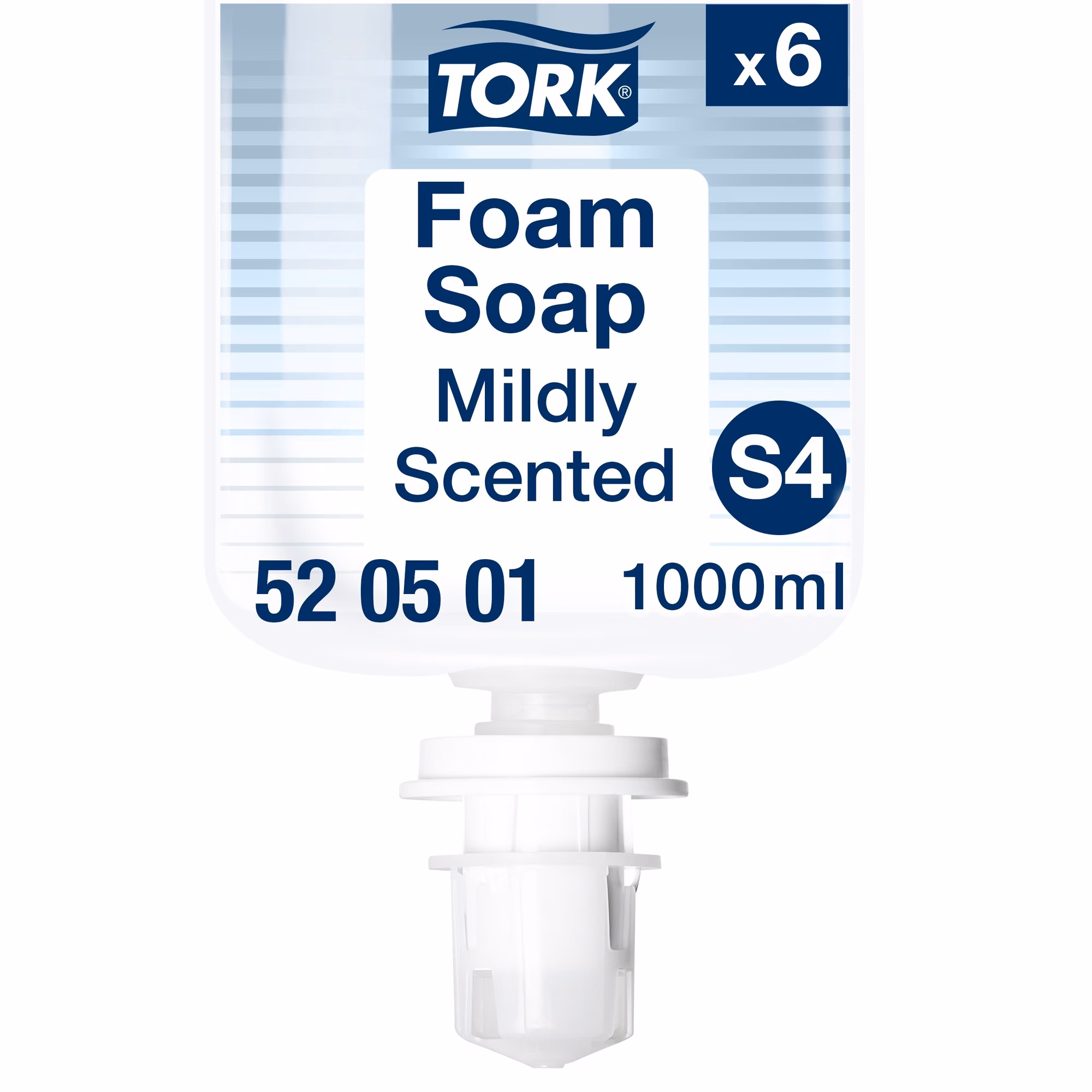 Tork delikatnie perfumowane mydło w pianie S4 520501, zbliżenie na wkład 1000 ml z widocznym systemem dozującym
