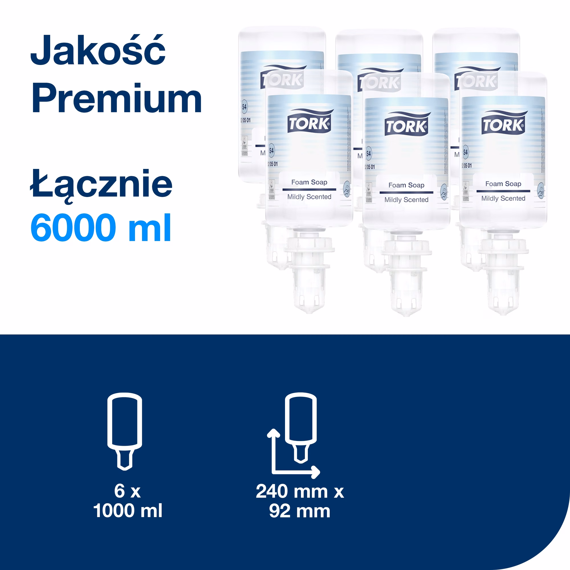 Tork delikatnie perfumowane mydło w pianie S4, opakowanie zbiorcze 6 sztuk o łącznej pojemności 6000 ml