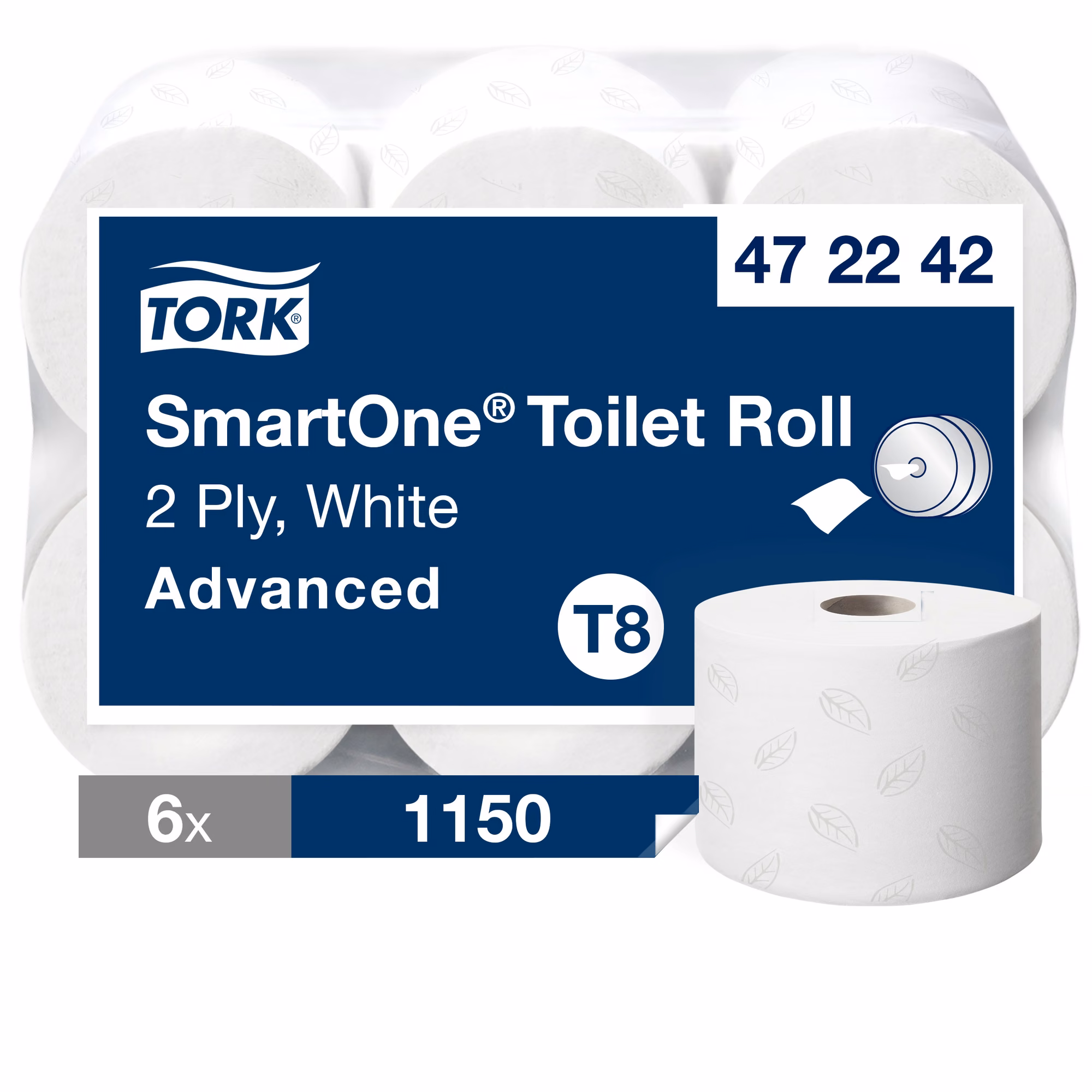 Papier toaletowy Tork SmartOne T8 472242, opakowanie zbiorcze 6 rolek z widoczną pojedynczą rolką