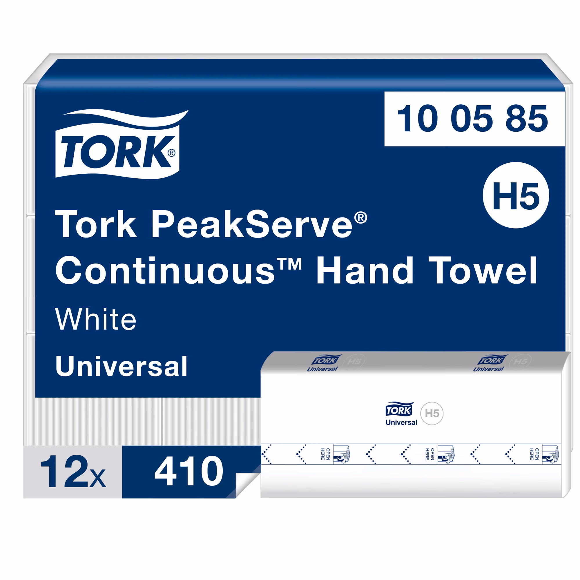 Tork PeakServe® niekończący się ręcznik do rąk 100585, opakowanie zbiorcze 12x410 listków i pojedynczy wkład