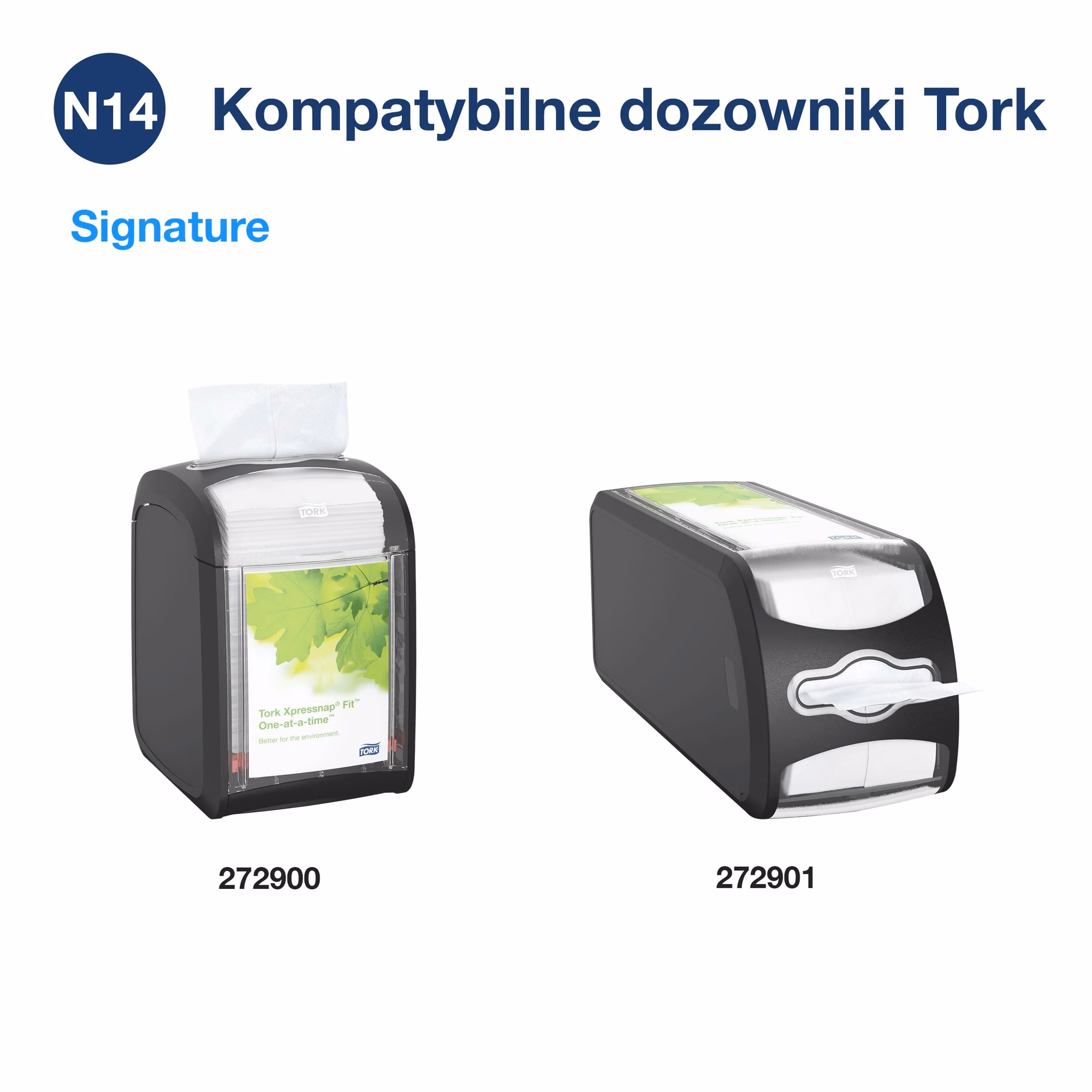 Tork Xpressnap Fit naturalne serwetki dyspenserowe N14, dwa kompatybilne modele dozowników Signature 272900 i 272901