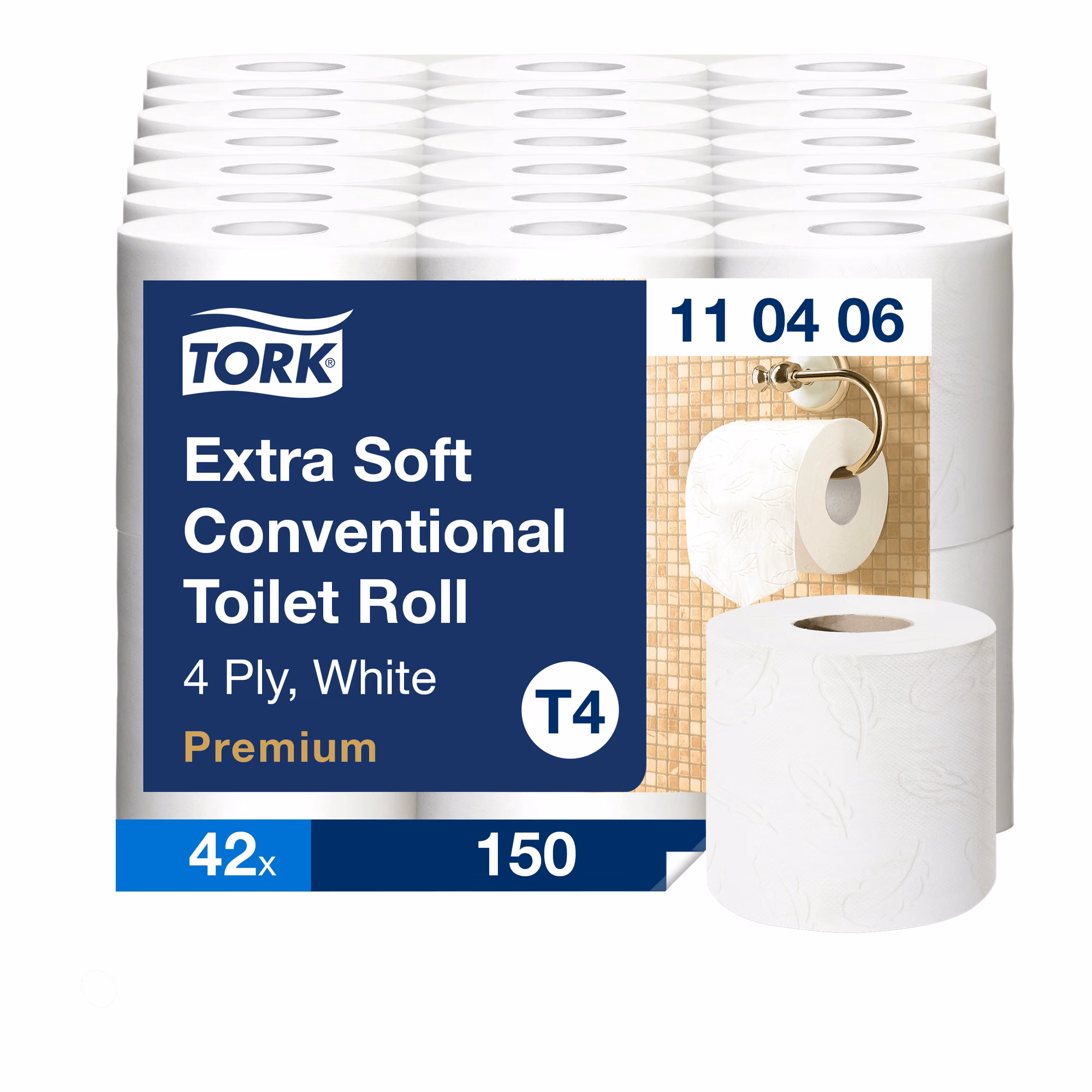 Tork ekstra miękki papier toaletowy w rolce konwencjonalnej, opakowanie zbiorcze 42 rolki z etykietą Premium T4