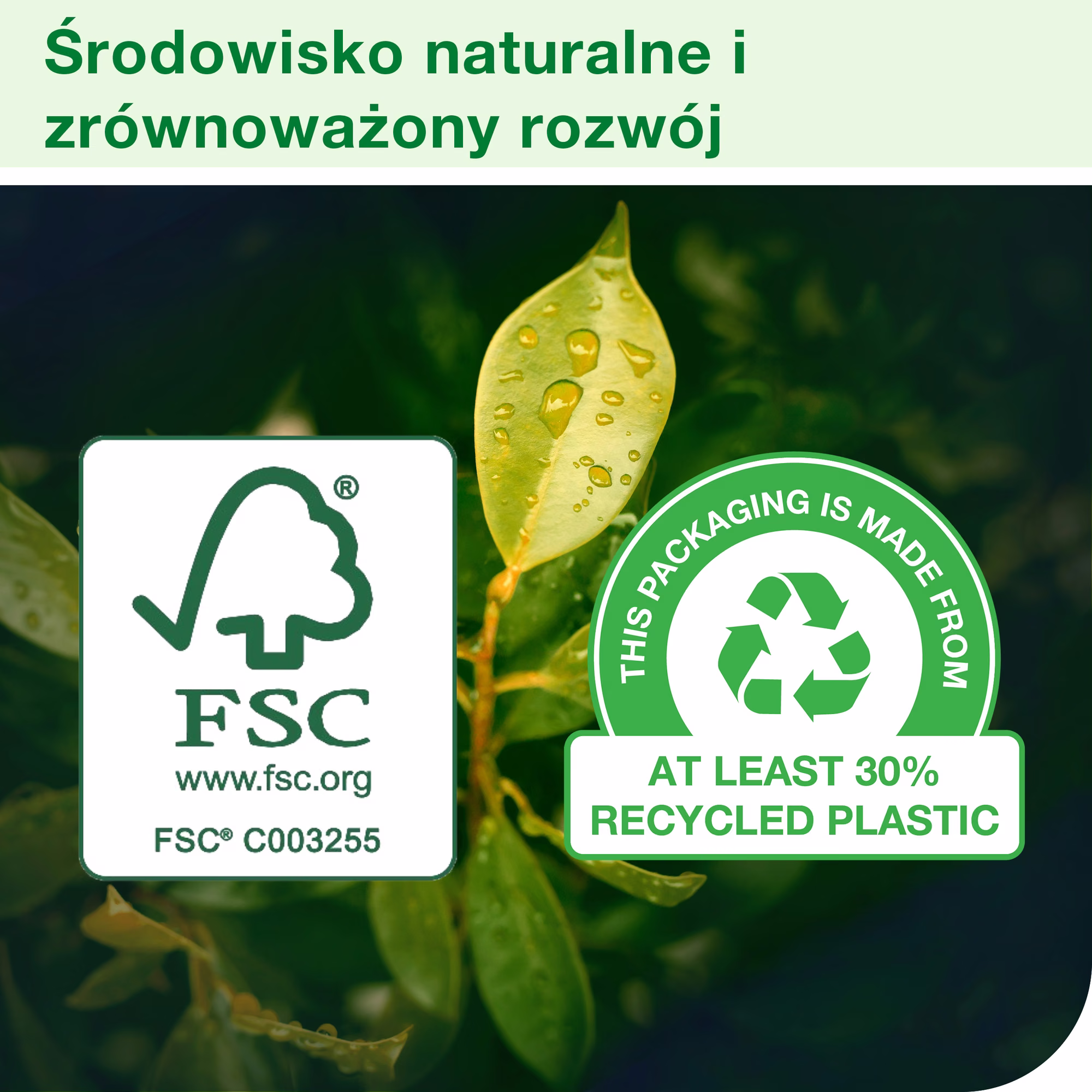 Ściereczki wielorazowe Tork W8, certyfikat FSC oraz informacja o opakowaniu z recyklingu