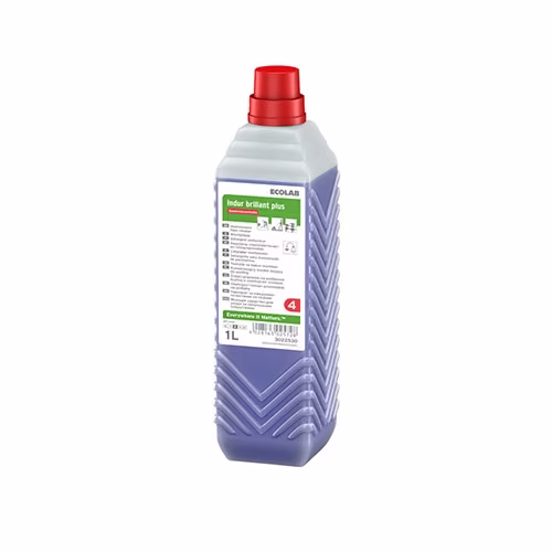 Ecolab Indur Brillant Plus 3022530, litrowa butelka koncentratu z fioletowym płynem i czerwoną zakrętką