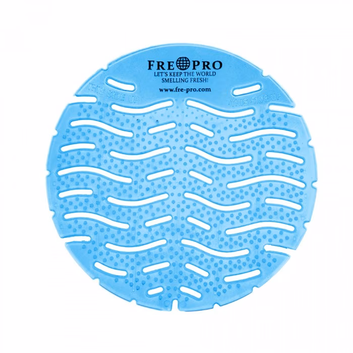 Wkładka do Pisuaru Zapachowa Fre-Pro Wave 2.0 Cotton Blossom Niebieska, widok z góry na ażurową konstrukcję z logo