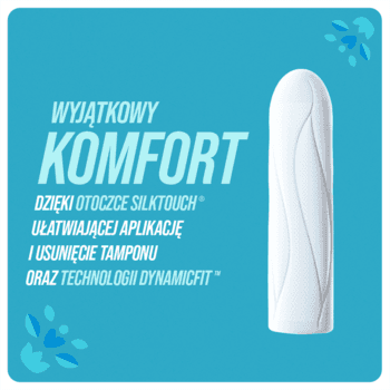 Tampony Higieniczne o.b. ProComfort Super Dynamic Fit 8 szt., zbliżenie na tampon z powłoką SilkTouch i skręconymi rowkami