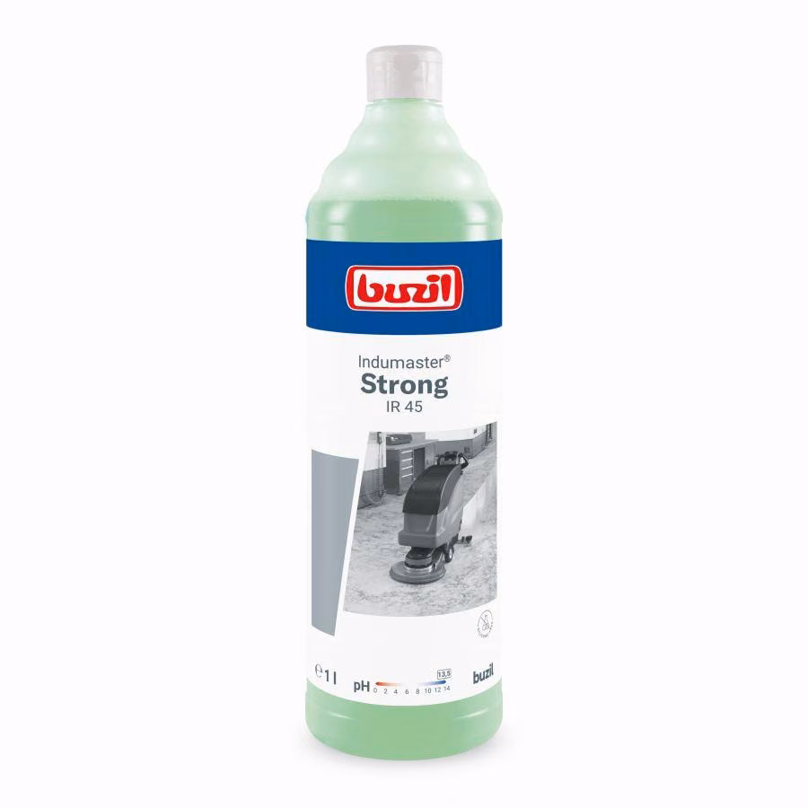 INDUMASTER STRONG IR45 1l, opakowanie z grafiką maszyny czyszczącej i skalą pH