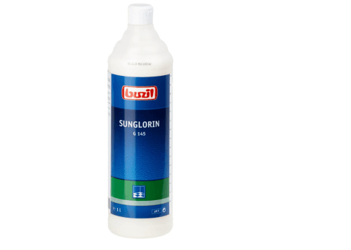 SUNGLORIN G 145 10L pasta do podłóg, mniejsza butelka 1 litr z dozownikiem i niebiesko-zieloną etykietą
