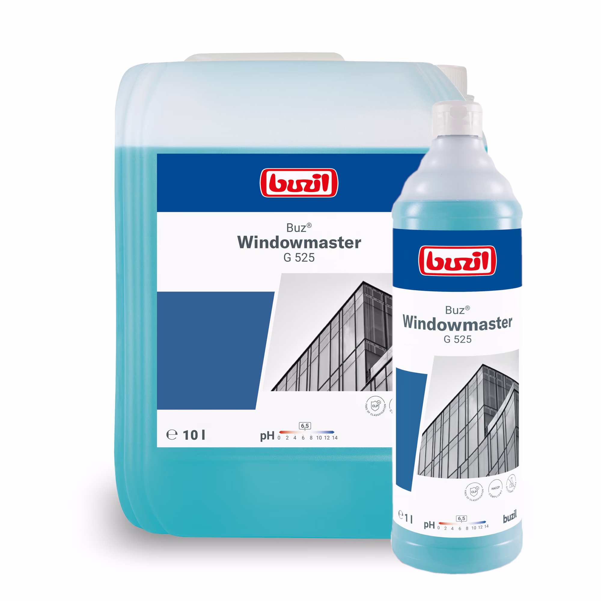 Płyn do Szyb i Ram Okiennych Buzil Buz Windowmaster G525 Koncentrat 10L, kanister 10 litrów oraz butelka 1 litr z płynem