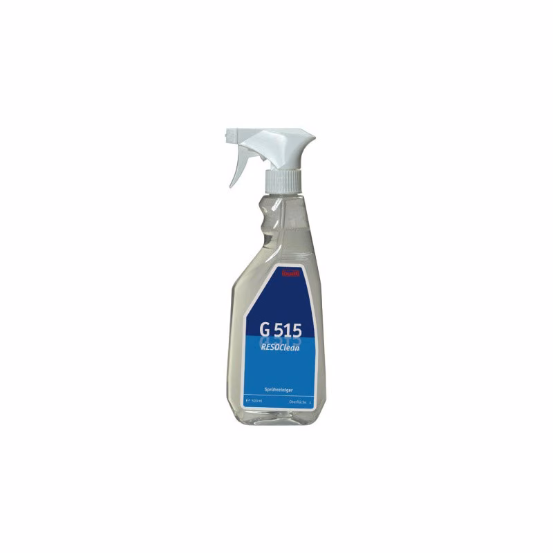 Buzil Reso Clean G515 Spray 600 ml, przezroczysta butelka z białym atomizerem i niebieską etykietą