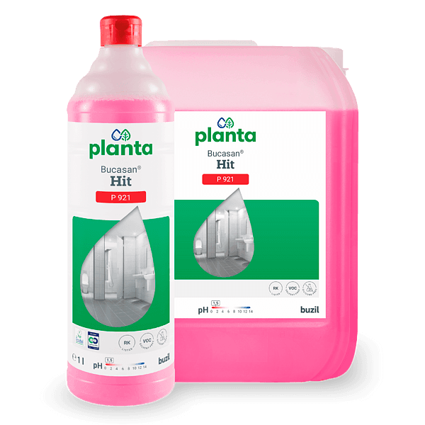 Buzil Planta Bucasan Hit P 921, butelka 1 L oraz kanister 10 L na czarnym tle