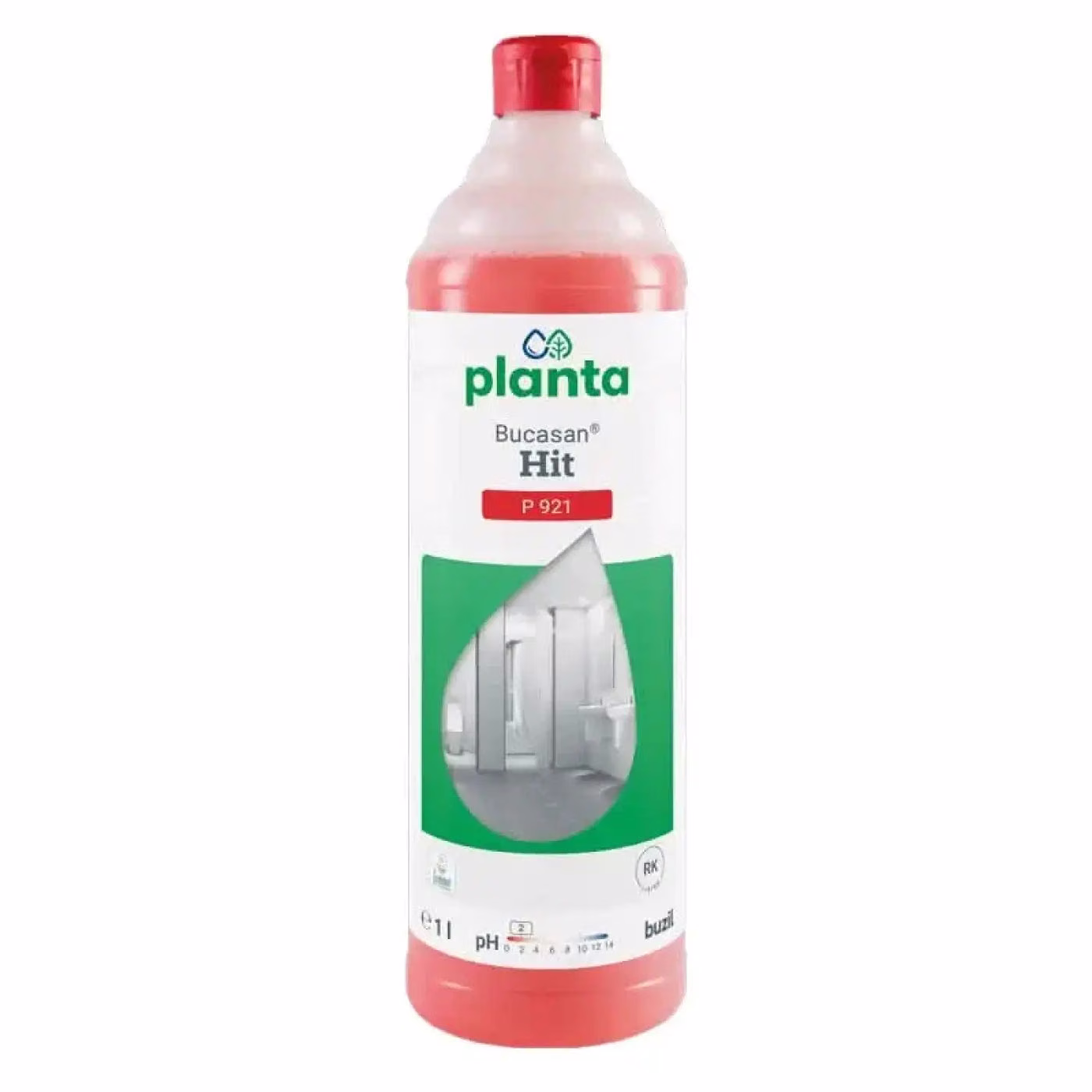 Buzil Planta Bucasan Hit P 921, butelka 1 L z czerwoną nakrętką i etykietą pH