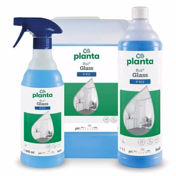 Płyn do Mycia Szyb i Luster Buzil Planta Buz Glass P912, zestaw opakowań butelka 600 ml, 1 l oraz kanister
