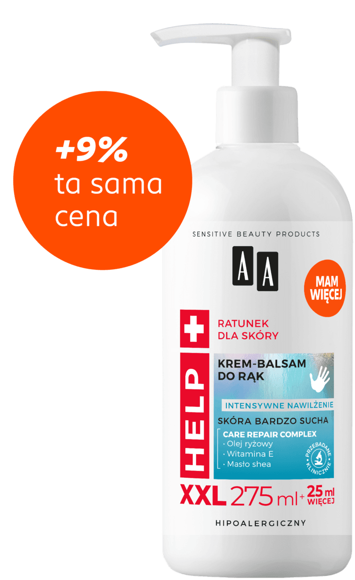 Krem do rąk AA HELP 275ml, opakowanie z pomarańczowym oznaczeniem promocji plus 9% ta sama cena