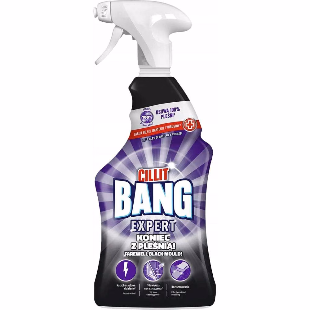 Cillit Bang 750ml na pleśń i czarne osady, edycja Expert z ikonami zastosowania