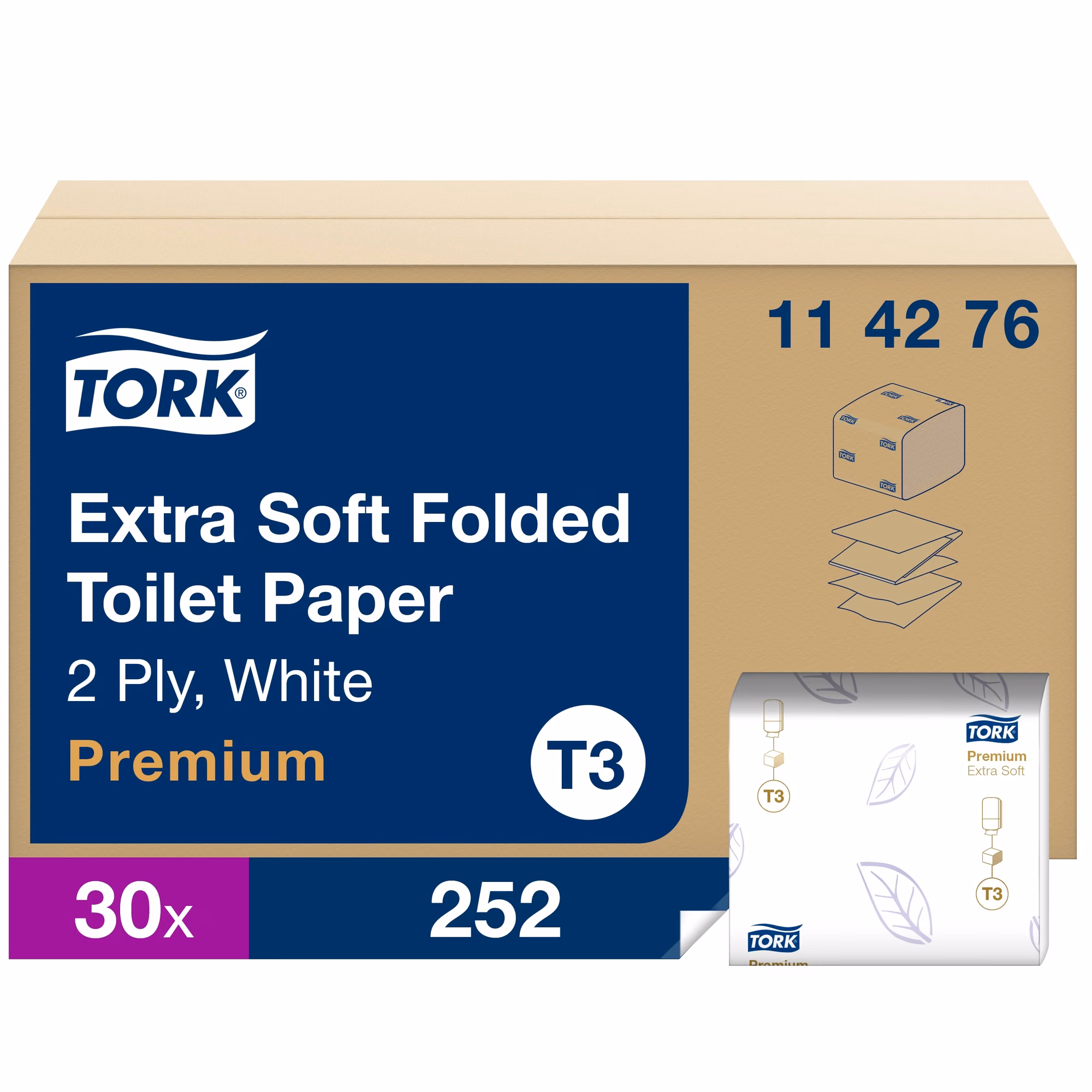 Tork ekstra miękki papier toaletowy w składce, opakowanie zbiorcze 30 bind po 252 listki, system T3