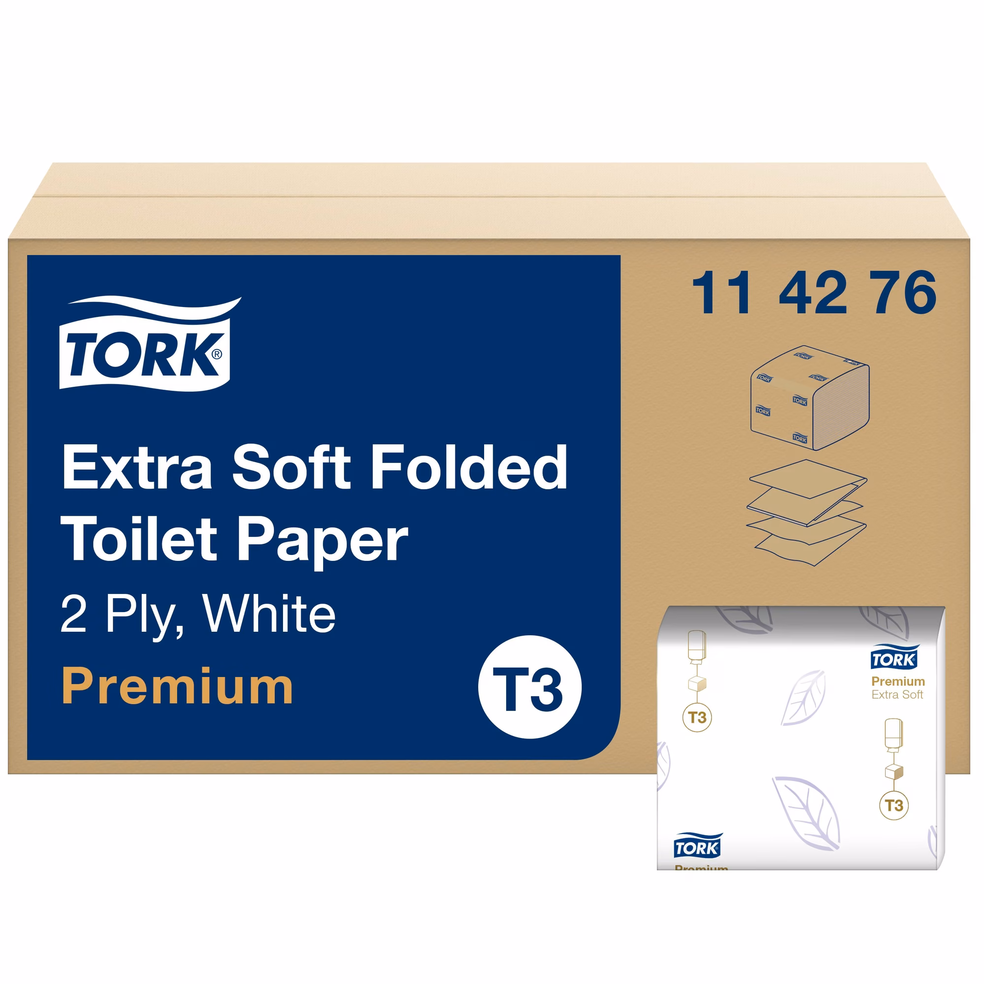 Tork ekstra miękki papier toaletowy w składce, karton zbiorczy Premium 114276 z oznaczeniem systemu T3