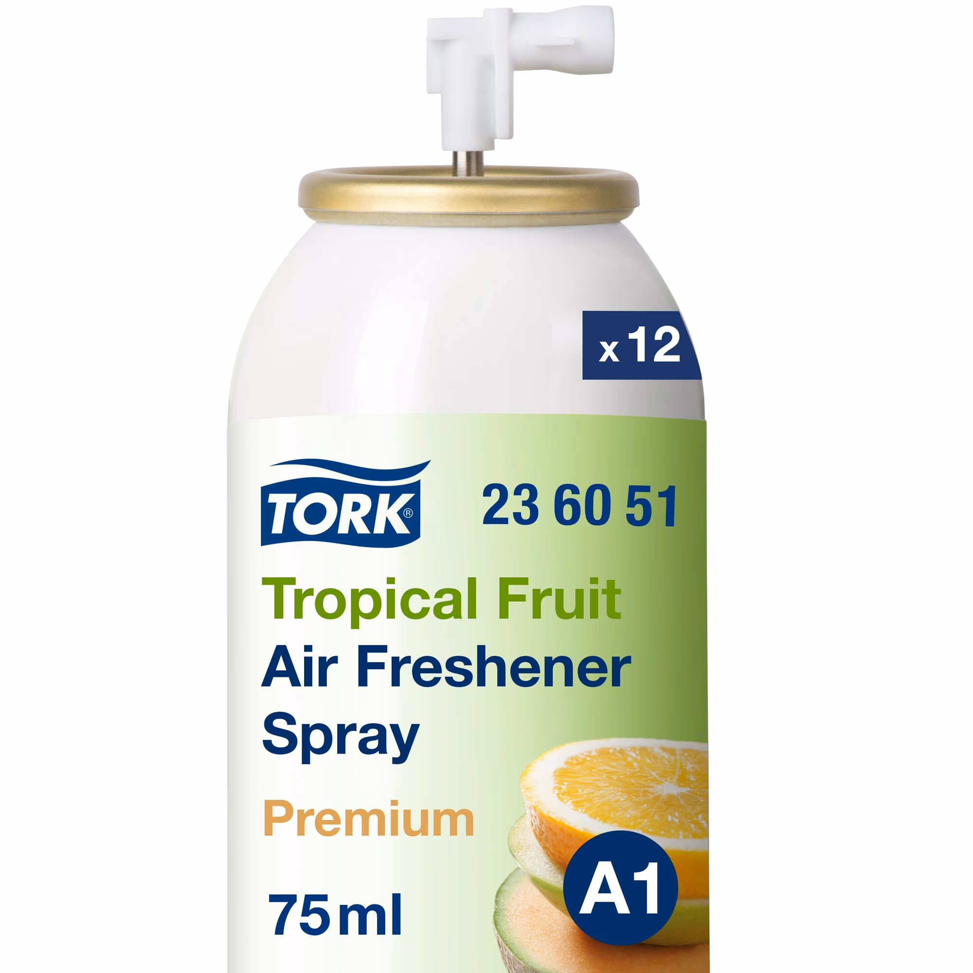 Tork odświeżacz powietrza w sprayu o zapachu owoców tropikalnych, puszka 75ml z oznaczeniem x12 sztuk