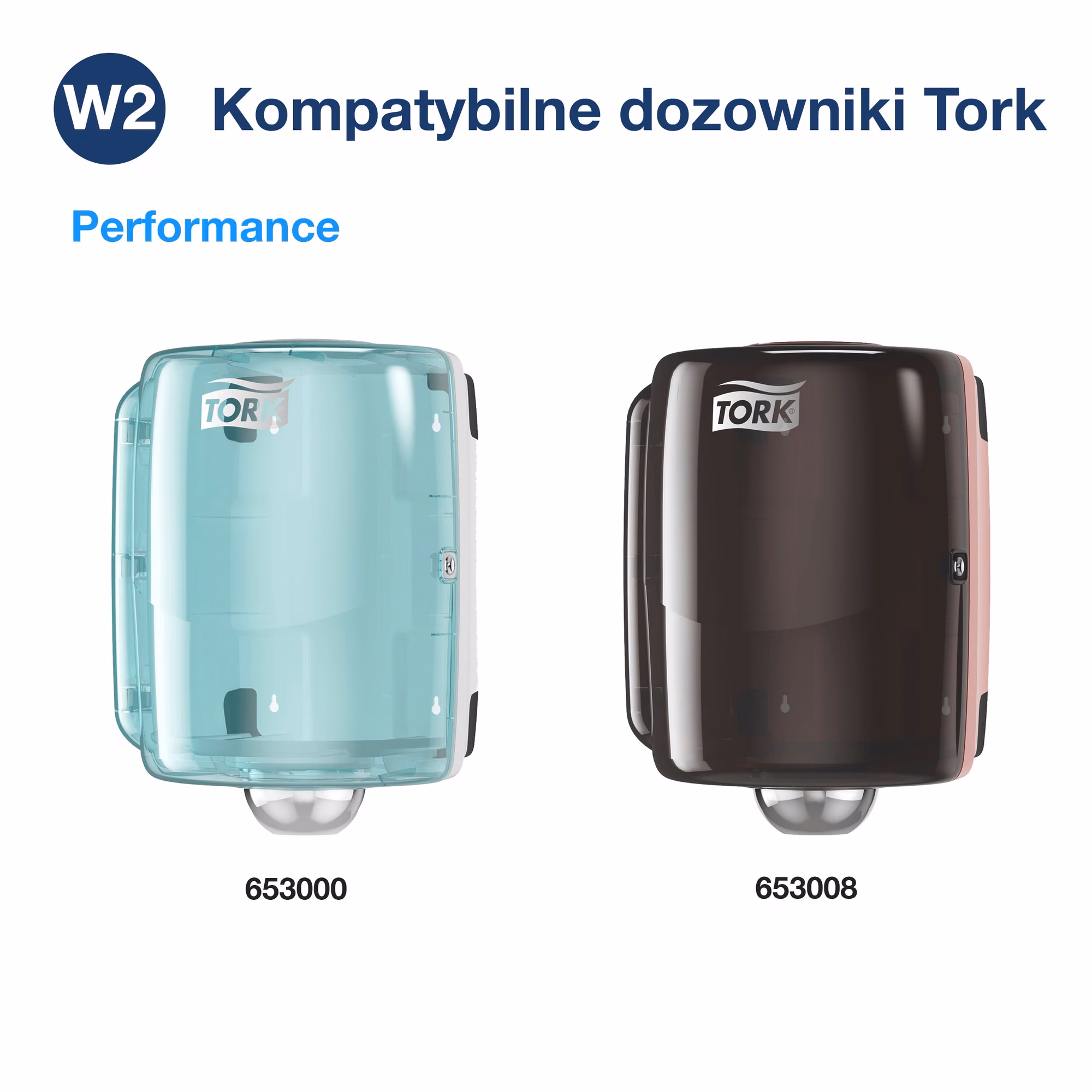 Tork czyściwo papierowe do podstawowych zadań, kompatybilne dozowniki Performance w kolorze turkusowym i czarnym