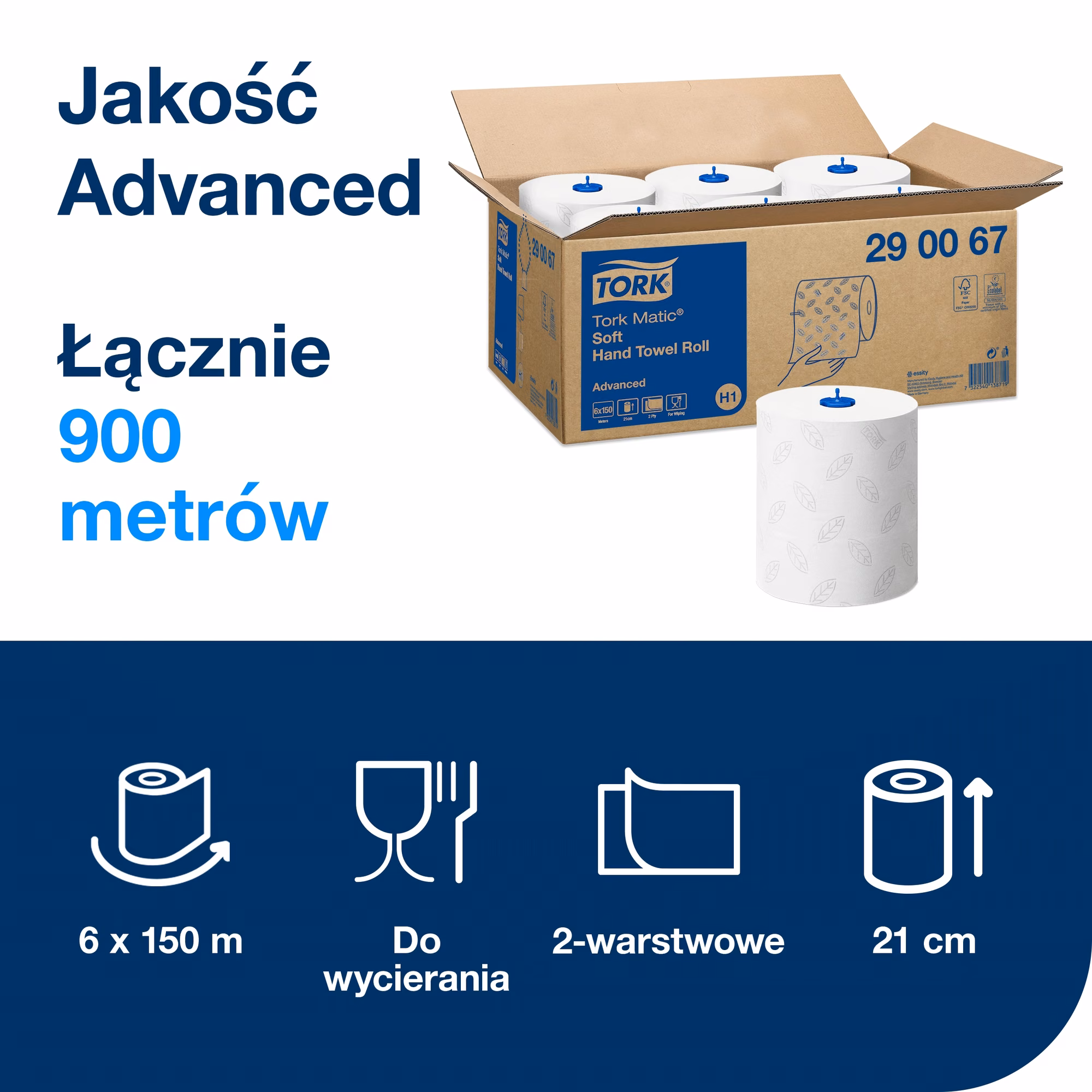 Tork Matic® miękki ręcznik w roli 290067, otwarte opakowanie zbiorcze 6 rolek o łącznej długości 900 metrów