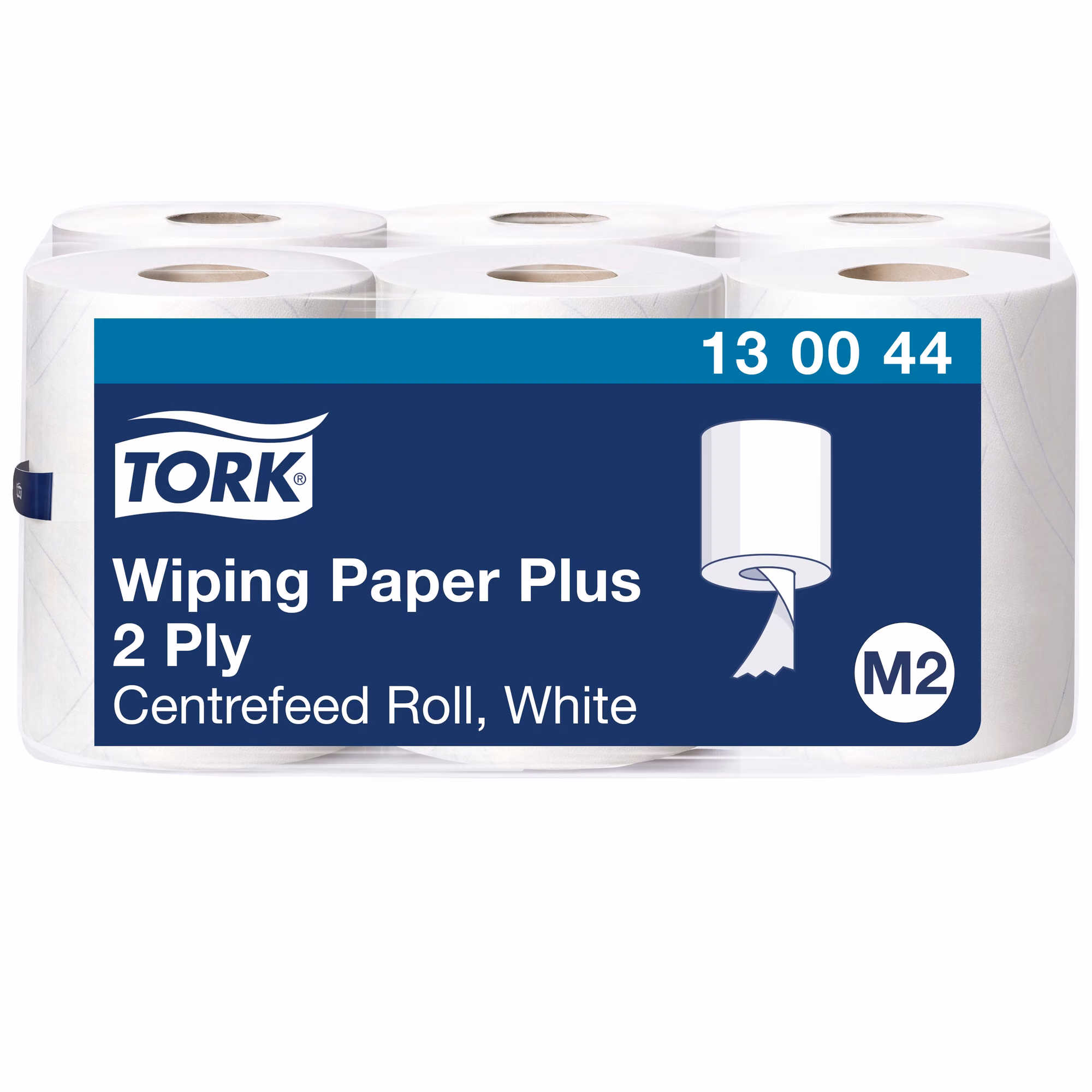 Tork czyściwo papierowe do średnich zabrudzeń, zbliżenie na etykietę produktu Wiping Paper Plus 2 Ply