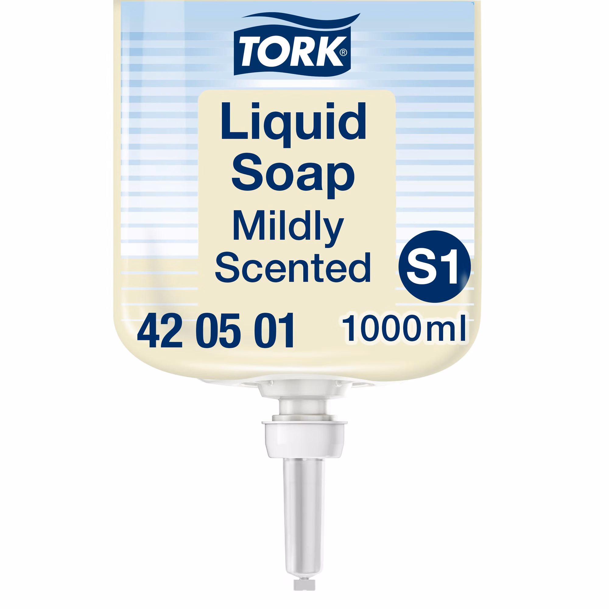 Tork delikatnie perfumowane mydło w płynie S1, zbliżenie na etykietę produktu i system S1