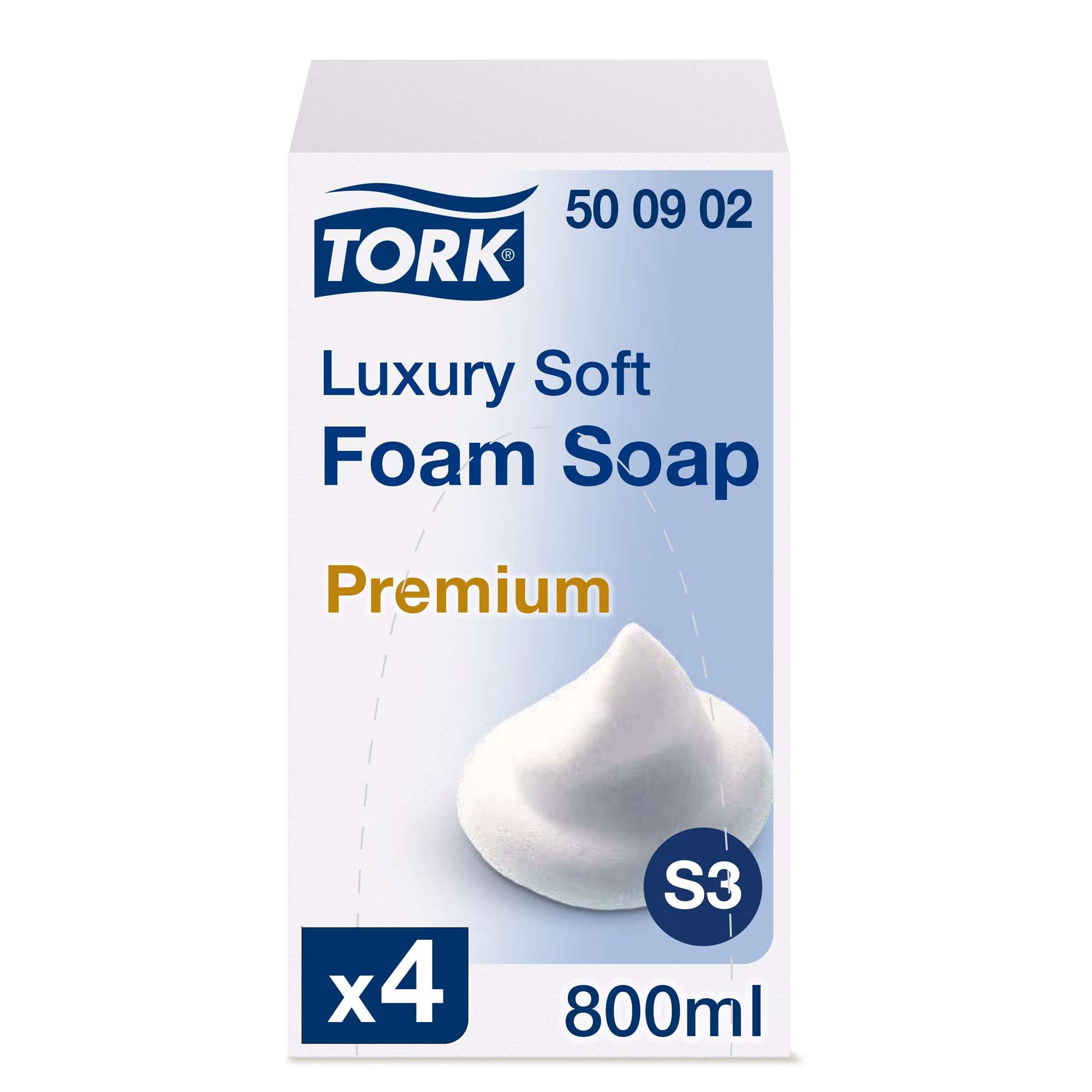 Tork luksusowe mydło w pianie, opakowanie 800ml Luxury Soft Foam Soap Premium S3 z oznaczeniem x4