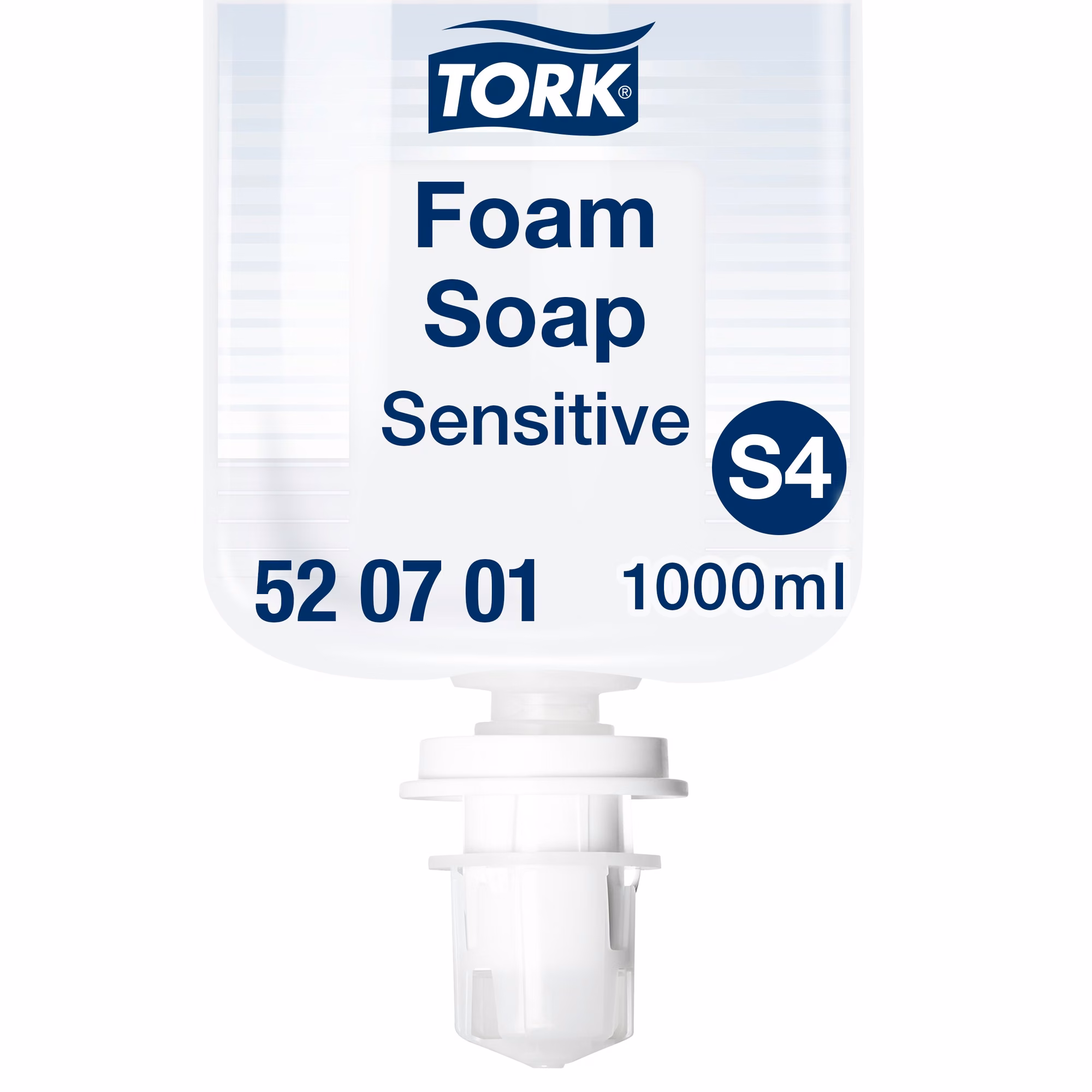 Tork łagodne mydło w pianie do rąk S4 520701, zbliżenie na etykietę Foam Soap Sensitive 1000ml