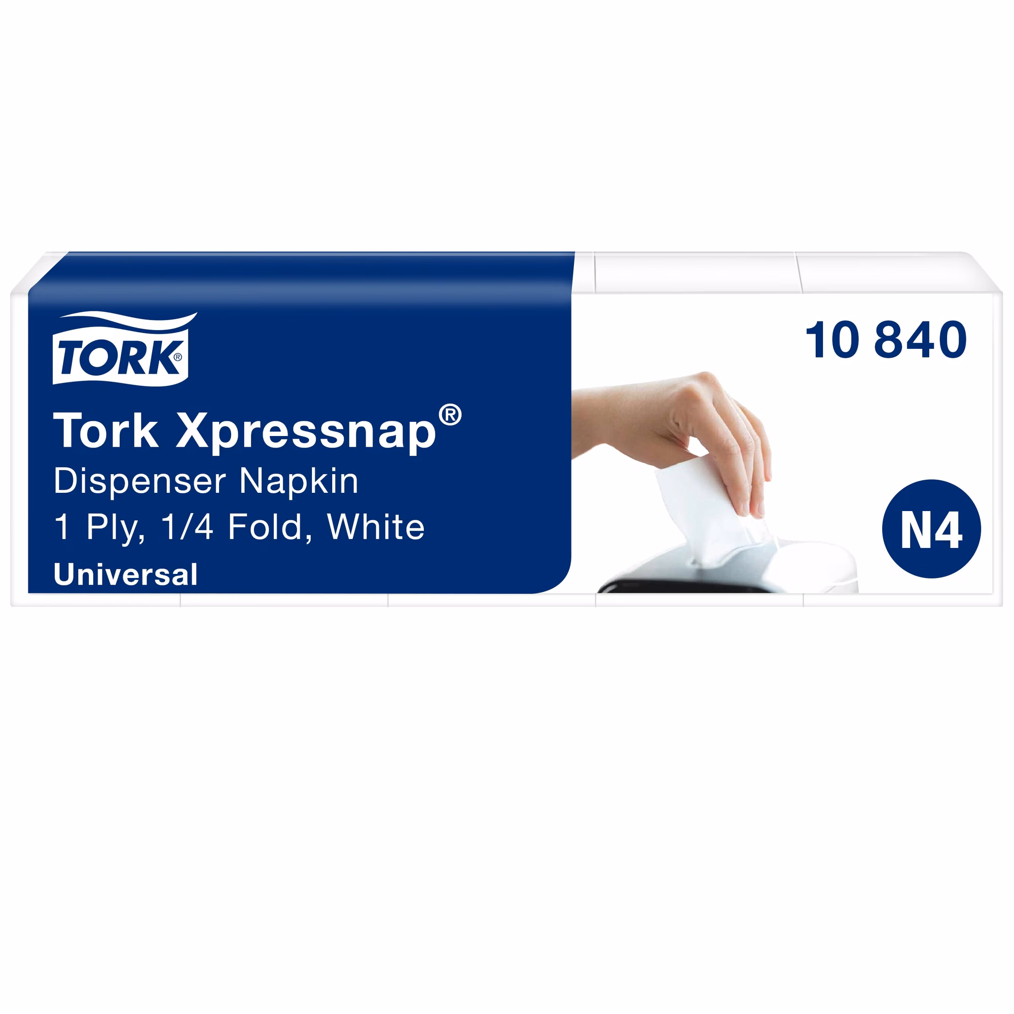Serwetki Tork Xpressnap® N4 10840, białe serwetki jednowarstwowe Universal w foliowym opakowaniu