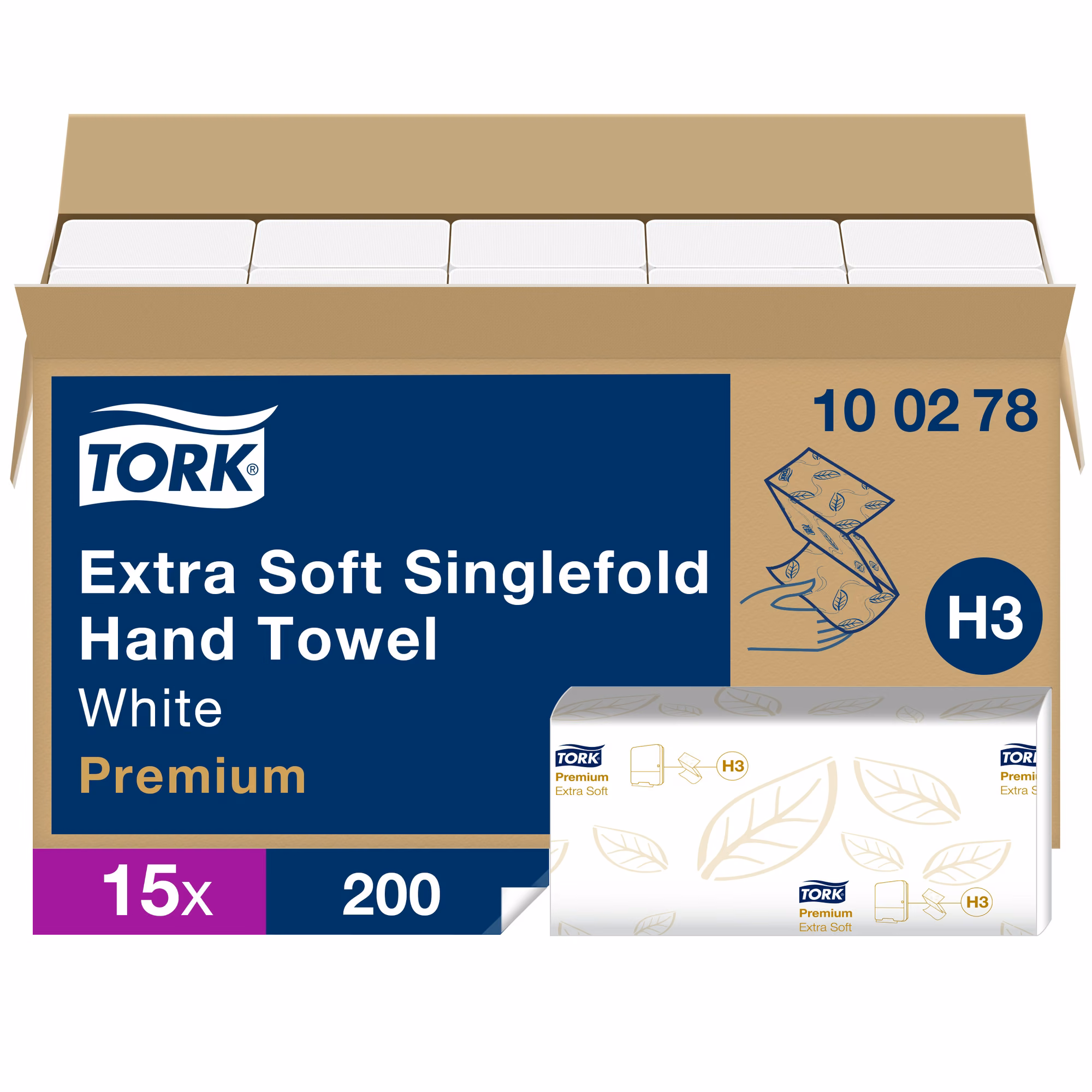 Tork Singlefold/C-fold ekstramiekki ręcznik, otwarty karton zbiorczy z 15 pakietami białych ręczników Premium